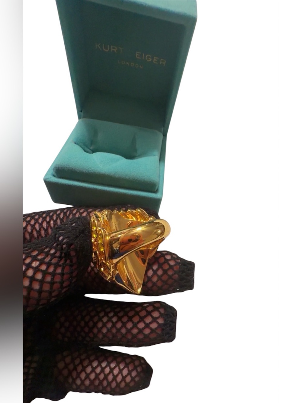 KURT GEIGER LONDON Gold-Tone Multicolor Crystal Peacock Ring SIZE 8 NWT - Picture 4 of 6